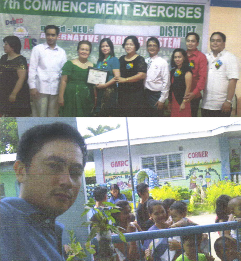 Active in joining outreach programs, Felix attended the Commencement Exercise for ALS graduates of Canlubang Center as the Instructional Manager for ALS (top). He also participated in a Medical Mission that assisted children in Calamba, Laguna (bottom).

